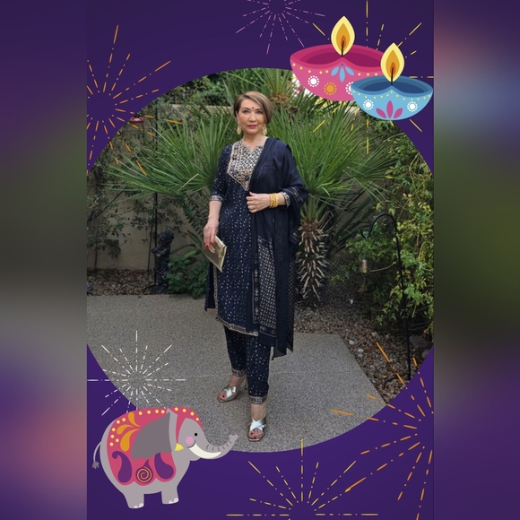 EUC RatanCrafts Embroidered Kurti Pant Set with Dupatta, Size M (slim fit) - Picture 1 of 12